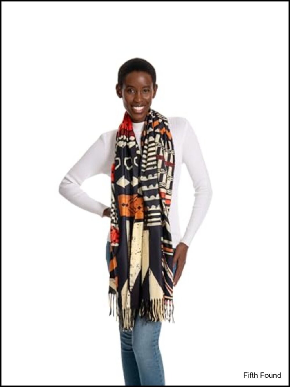 Cashmere Viscose Oversized Winter Scarf Shawl African Tribal Print Tassel Wrap